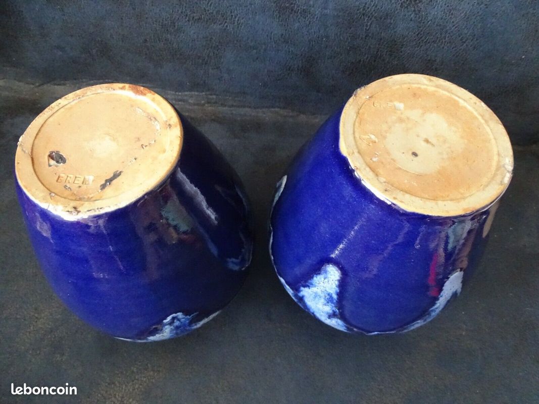 VENDUES / Vases Céramiques Grès du Morvan bleu + Alpho Alphonse Mouton design Art Nouveau rétro Vintage 1930's (image 17)