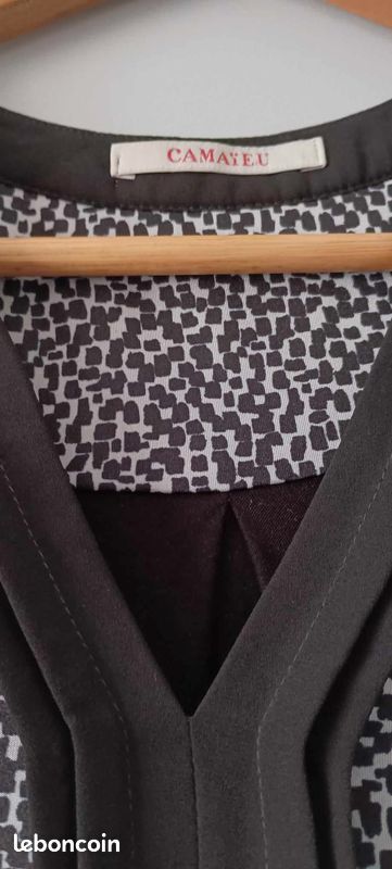 T-shirt imprimé noir et blanc manches courtes Camaïeu Taille 1 (image 2)