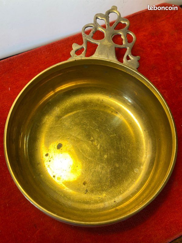 Ancien bol à porridge en métal doré (image 2)