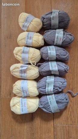Lot De 10 Pelotes De Laine Phil Guimauve Phildar - Jaune, 45% Laine, Idéal Pour Tricot