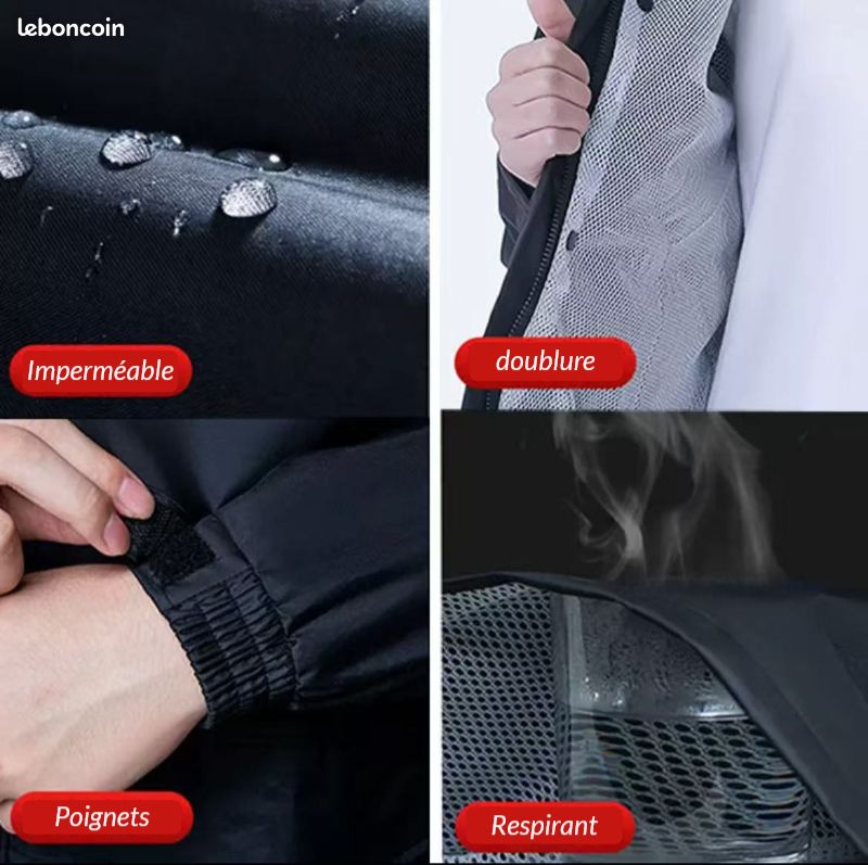 Ensemble Veste et Pantalon Imperméable épais Homme, moto, vélo, balades bord de mer, pour la pluie - pour les livreurs et la livraison à moto - Livraison 3 jours relais (image 2)
