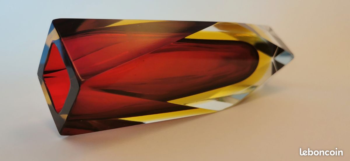 Vase Sommerso en verre de Murano vert et orange par Flavio Poli, Italie