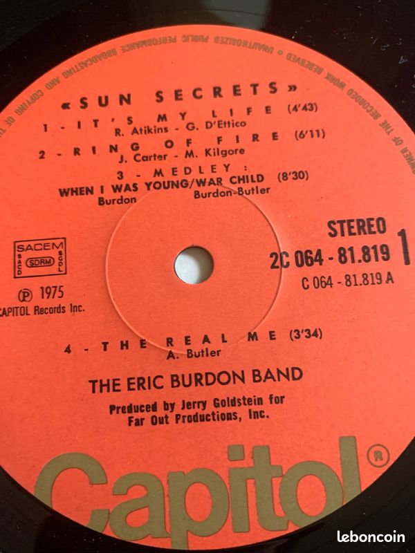 The eric burdon band sun secrets album vinyle original capitol 1975 vintage collector (image 10)