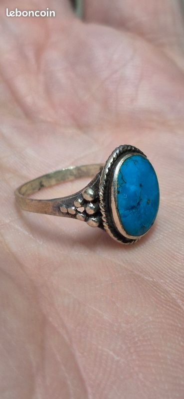 Bague Femme Vintage Argent Massif 925 Et Turquoise - Taille 64, Occasion TBE