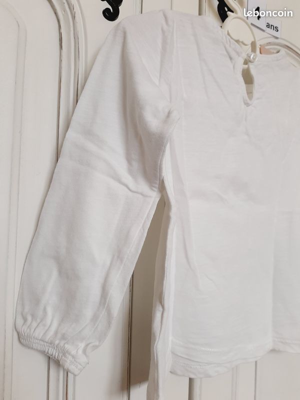 T-shirt Broderie Longues Manches Blanc Fille 4 ans Vertbaudet (image 7)