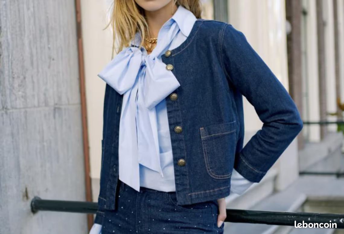 Veste En Jean Femme Coupe Classique Cintrée - Denim Peu Extensible, Longueur 70.5 Cm (taille S)