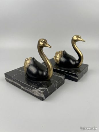 Paire De Serre-livres Vintage En Laiton – Design Cygnes – Déco Patinée