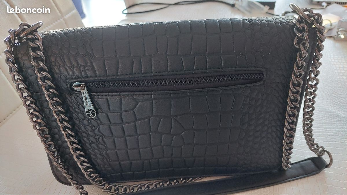 Sac noir FEMME simili cuir à bandoulières NEUF (image 9)