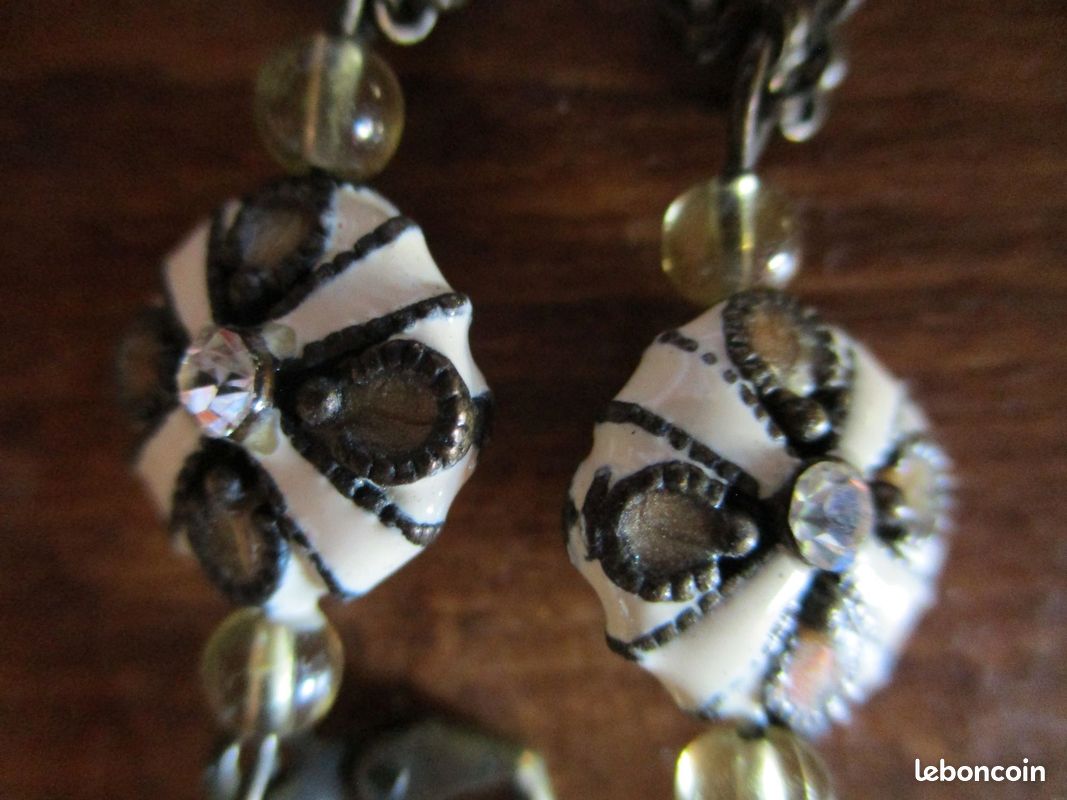 Dormeuses fantaisie perles strass chainettes (image 2)