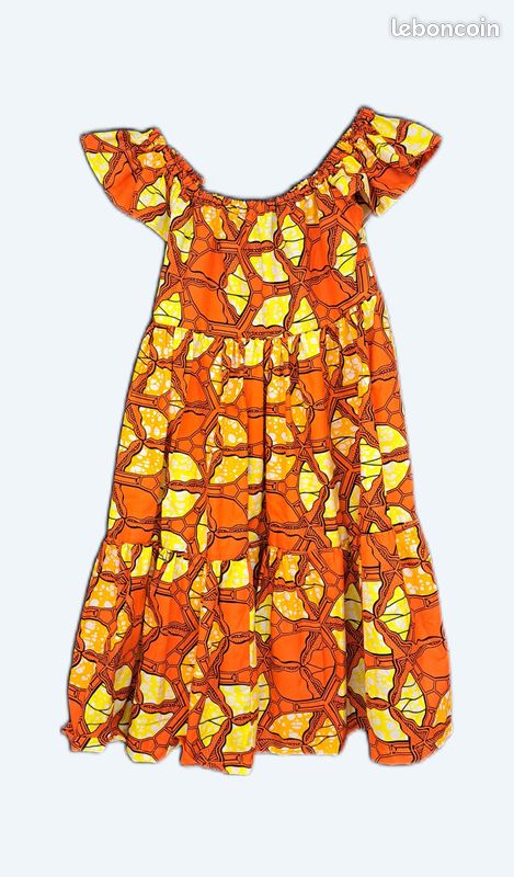 Tenue Enfant Imprimé Africain - Jupe Et Bandeau - Taille 5 à 7 Ans - Coton - Neuf Fait Main