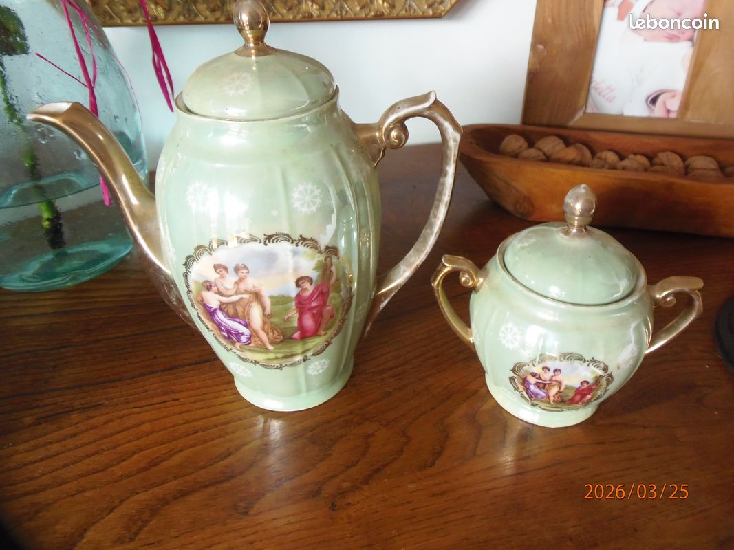 ANCIEN SERVICE CAFÉ 12 TASSE SUCRIER POT THÉIÈRE PORCELAINE DE LIMOGE JEAN BOYER