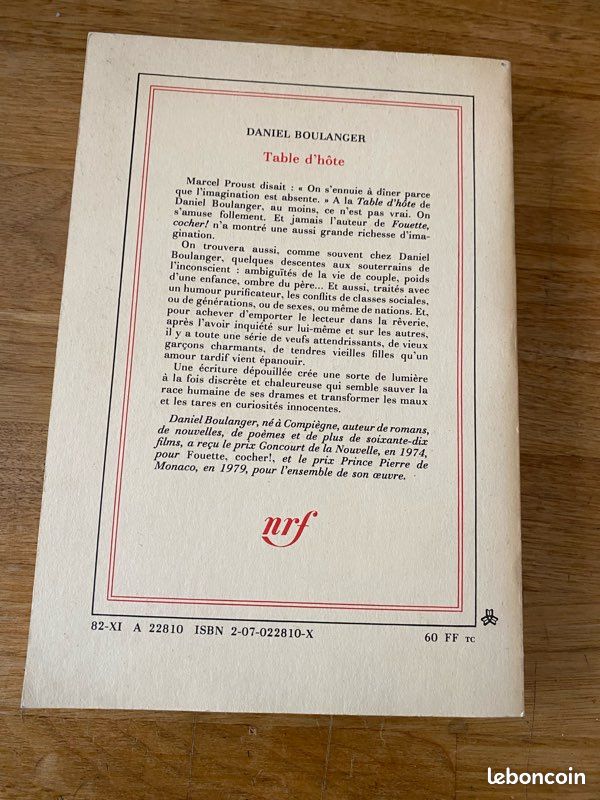 Daniel BOULANGER : Table d’hôte, Gallimard 1982 avec ENVOI (image 2)