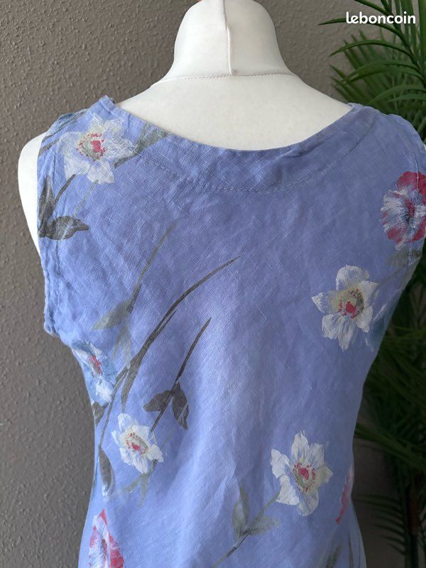 Robe d'été sans manches Made In Italy 100 % lin à fleurs Taille 38/40 (M/L) (image 6)
