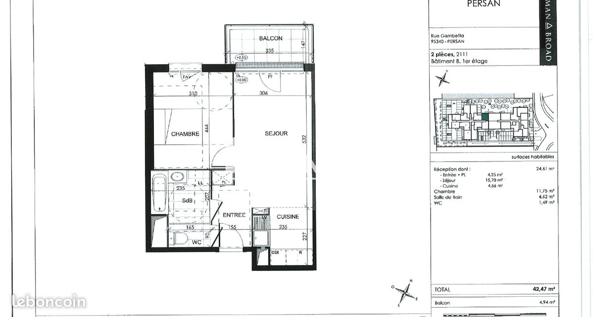 Appartement 2 pièces 42 m² · à Persan · 42 m² · 854 €/mois