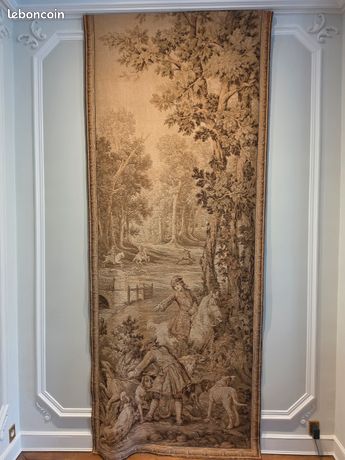 Tapisserie Ancienne Française - Scène De Chasse Médiévale, 4x4, 100% Coton