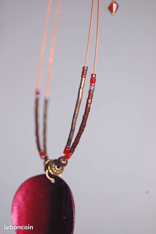 Ras de cou à 2 rangs perles et nacre vernie rouge, Neuf (SPCL) (image 6)