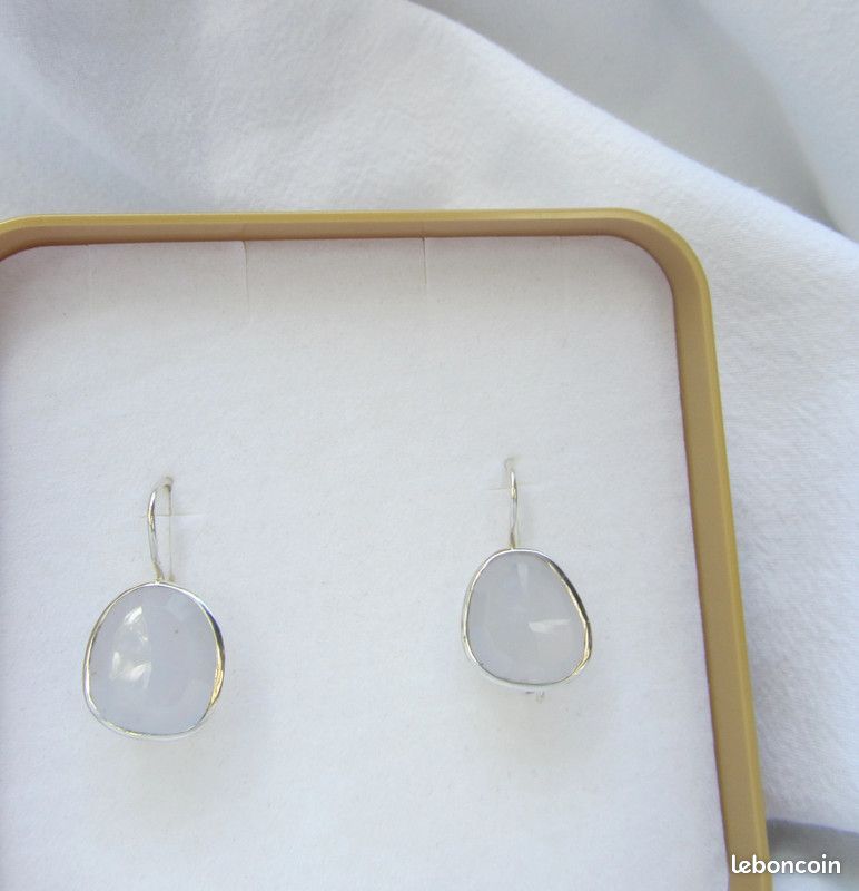 Boucles d'oreilles en argent et calcédoine véritables neuf (image 1)