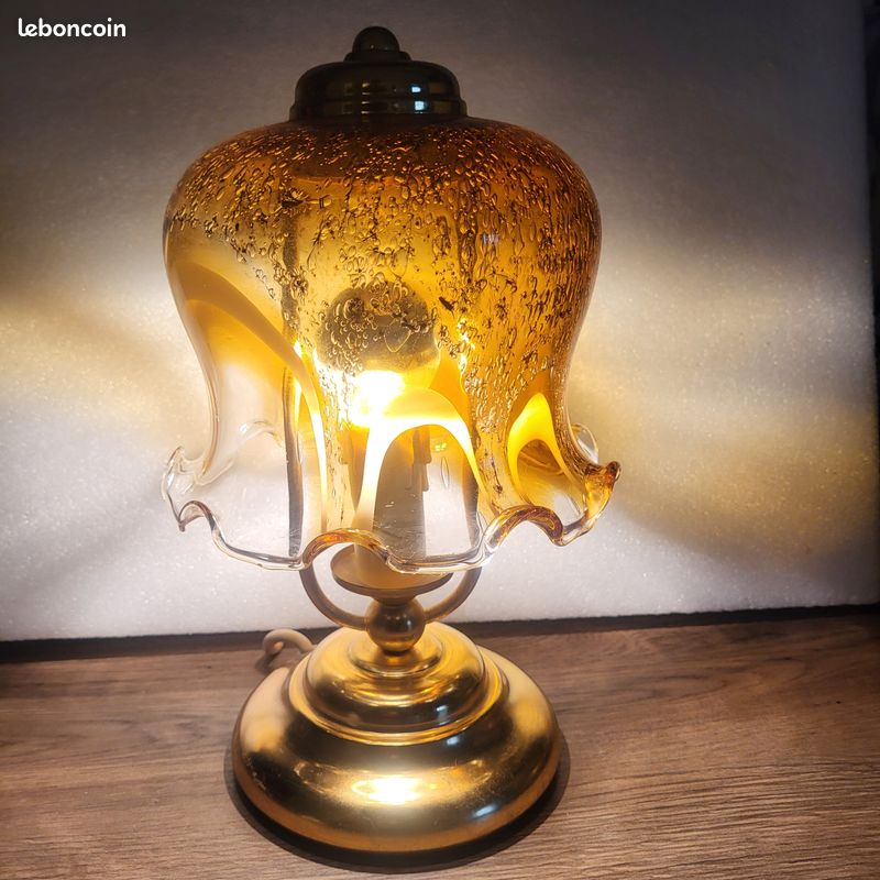 Bougeoir Photophore En Verre Soufflé Ambré - Design Années 60/70