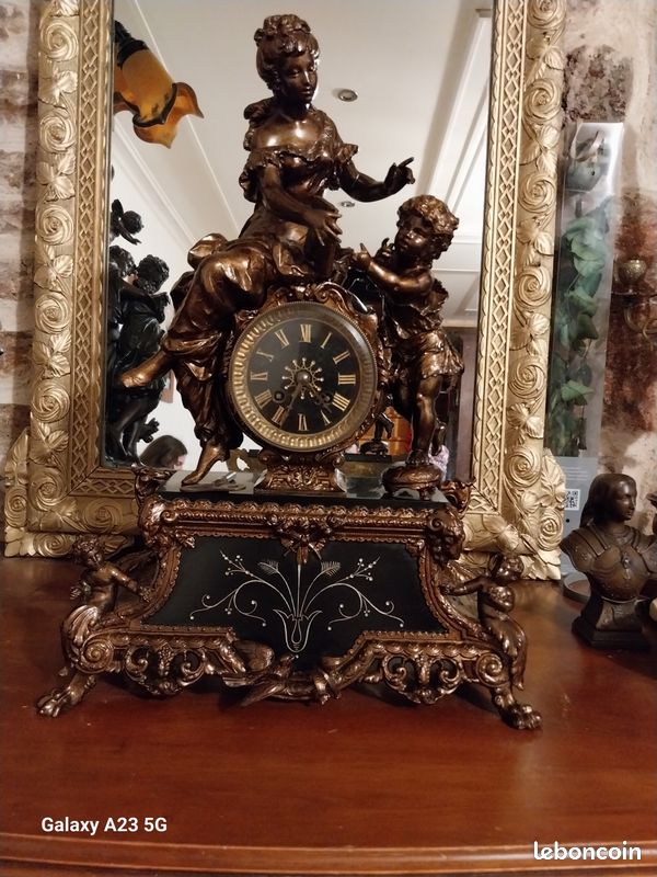Pendule 19e siècle scène de lecture la mère et l enfant (image 3)