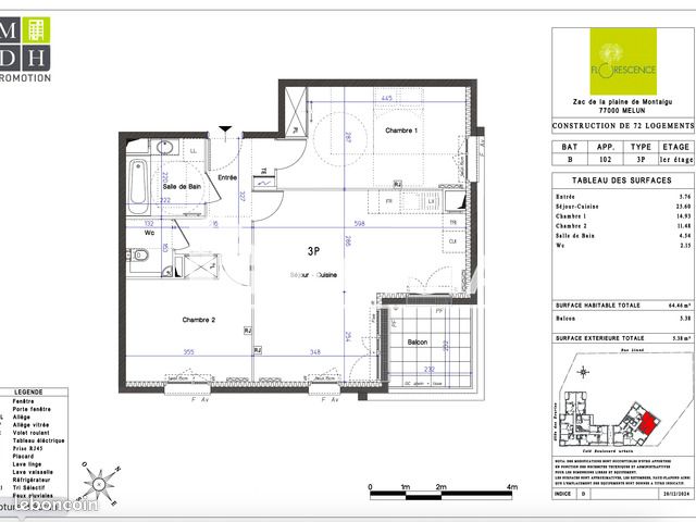 Appartement a louer  - 3 pièce(s) - 64 m2 - Surfyn