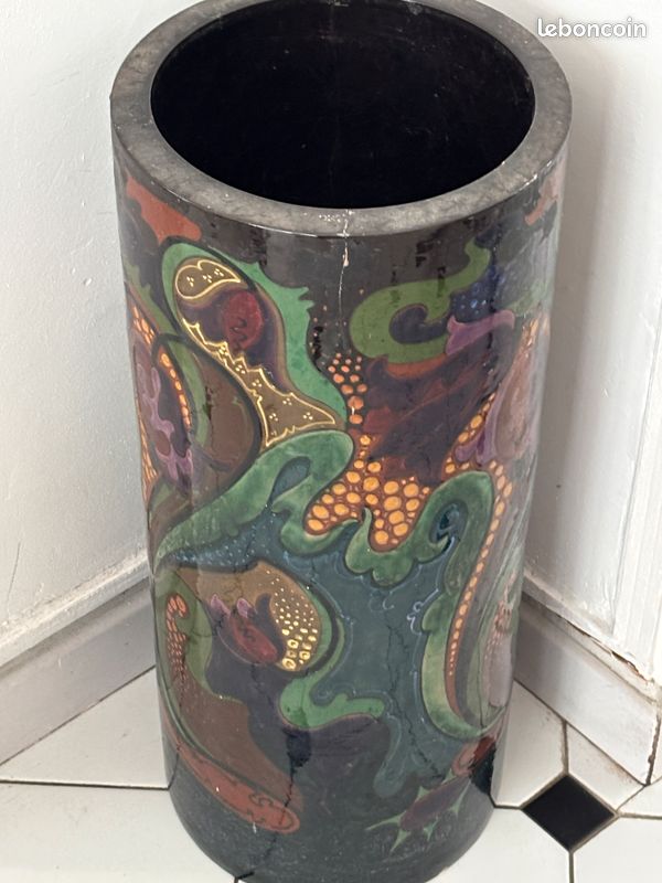 Ancien Porte parapluie Céramique vintage signé (image 6)