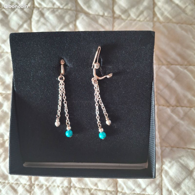 Boucles D'oreilles Clips Vintage Turquoise - Créateur, Occasion