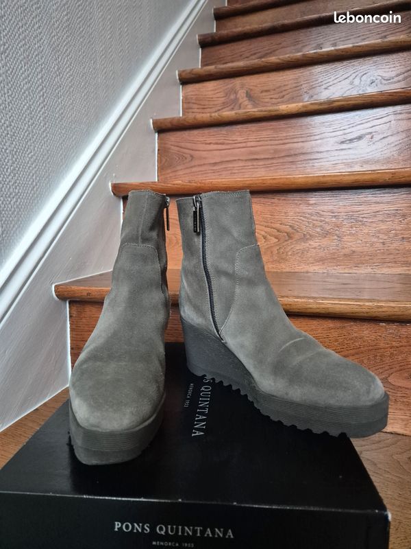 Bottes Femme Pons Quintana En Cuir Tressé Marron - Taille 37, Talon Bloc Plat