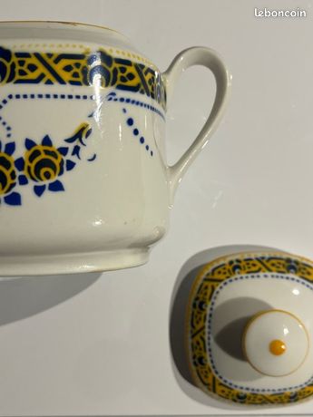 Sucrier en porcelaine fine japonnaise, vintage, bleu irisé | Selency