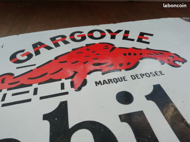 Plaque émaillée Ancienne Mobiloil Gargoyle - Double Face - 39x60 Cm - Pub Vintage