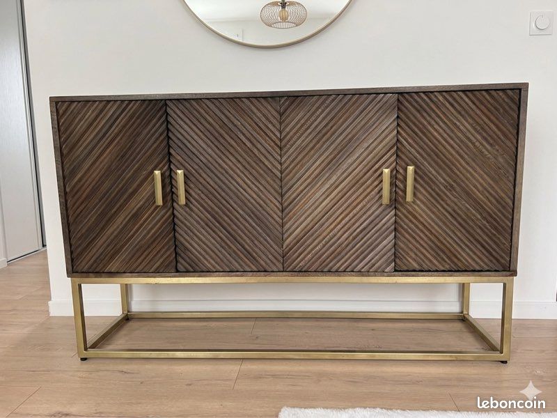 Buffet / Enfilade en bois massif et métal doré - Style Chic (image 1)