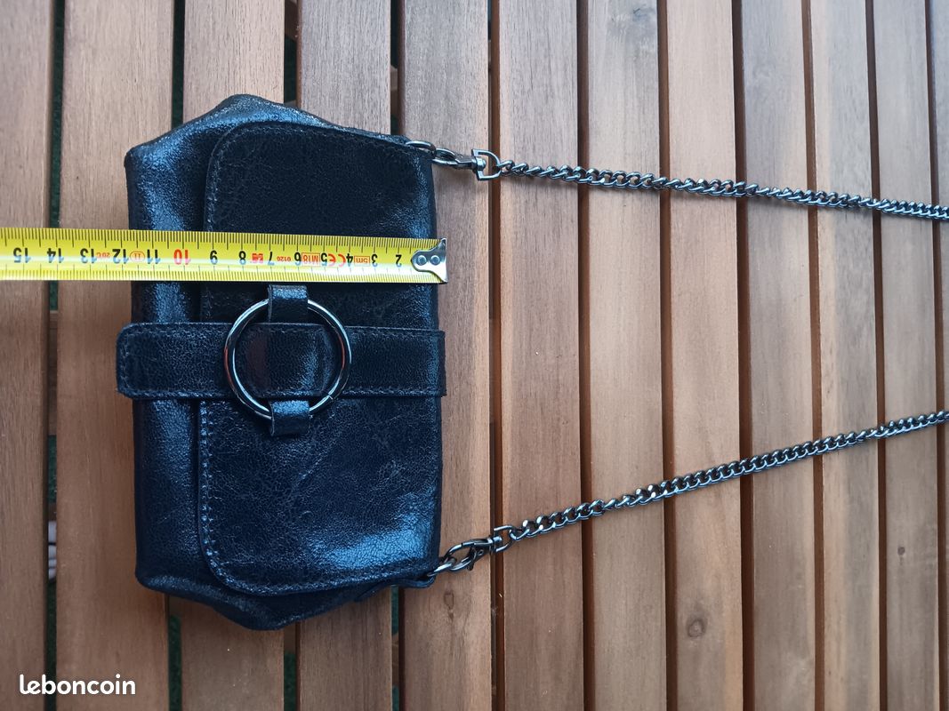 Sac bandoulière / pochette noir. Genuine Leather. Neuf (image 5)