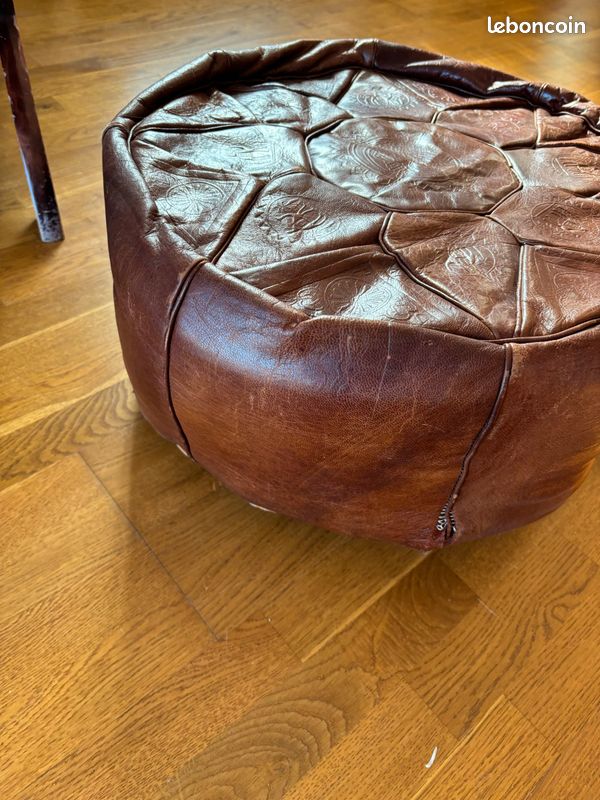 2 poufs marocains en cuir véritable vintage (image 6)