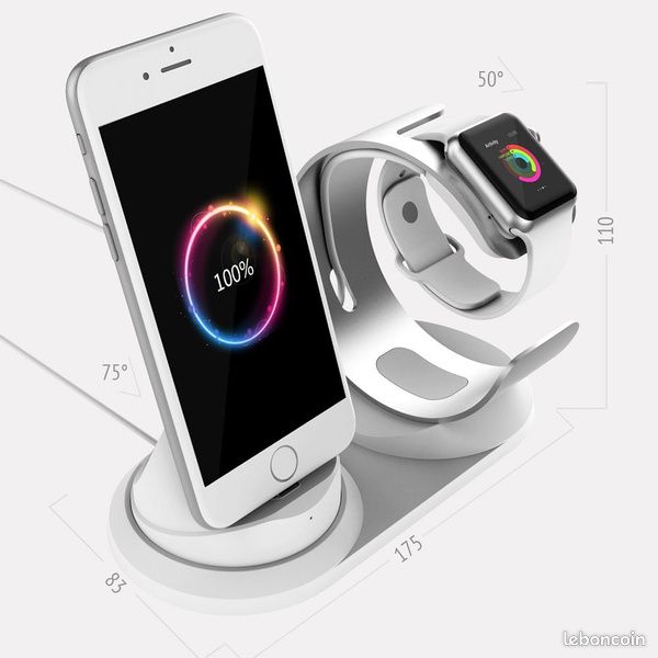Socle chargement Compatible Apple Watch et iPhone (2 en 1) "Aluminium" (NEUF) (image 5)