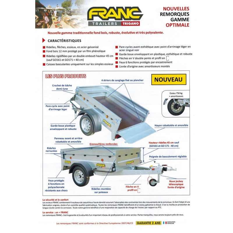 Remorque FRANC GO252 - 256x134 cm - Équipement auto