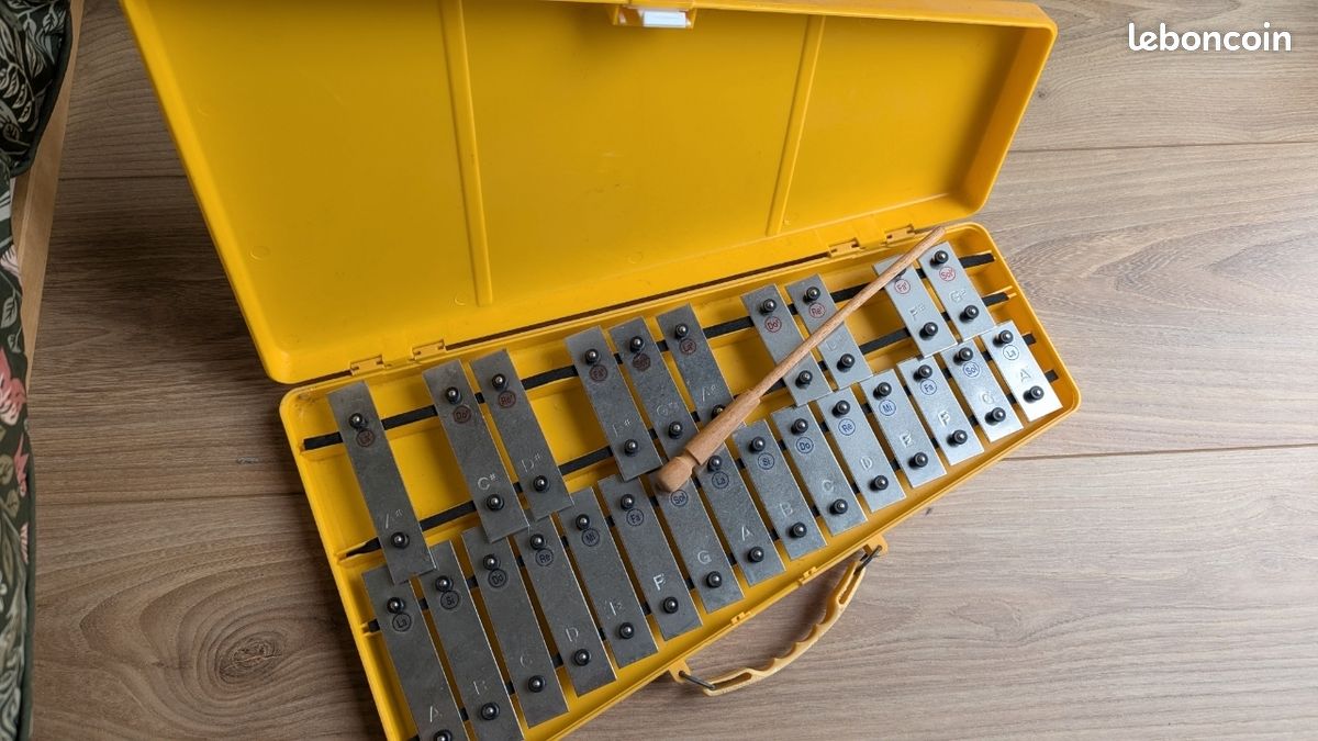 Glockenspiel Professionnel Diatonique 25 Touches Jaune - Métallophone Avec 2 Marteaux Pour Débutants Et Musiciens