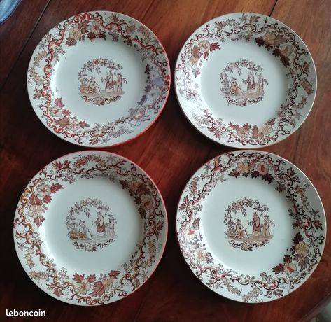 Lot De 6 Assiettes à Desserts Anciennes The Hunter By Myott - Céramique Bleue