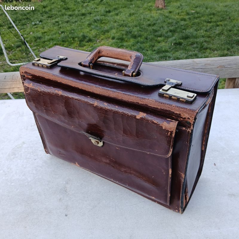 Mallette En Cuir Véritable TEXIER Marron Vintage | Porte-documents Classique | Bon état Général, Fermetures Fonctionnelles