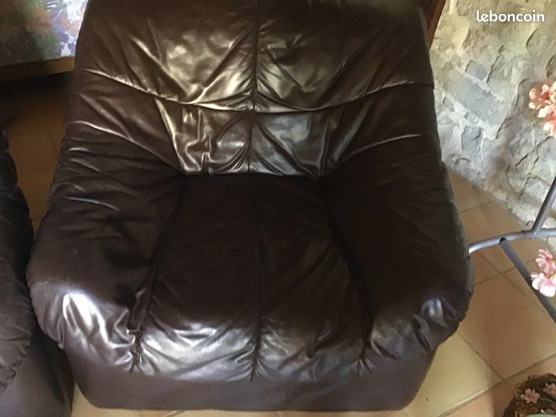 Très beau salon en cuir marron (image 2)