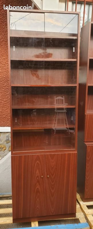 Bibliothèque vintage scandinave couleur teck Années 70 (VITRE MANQUANTES) (image 3)