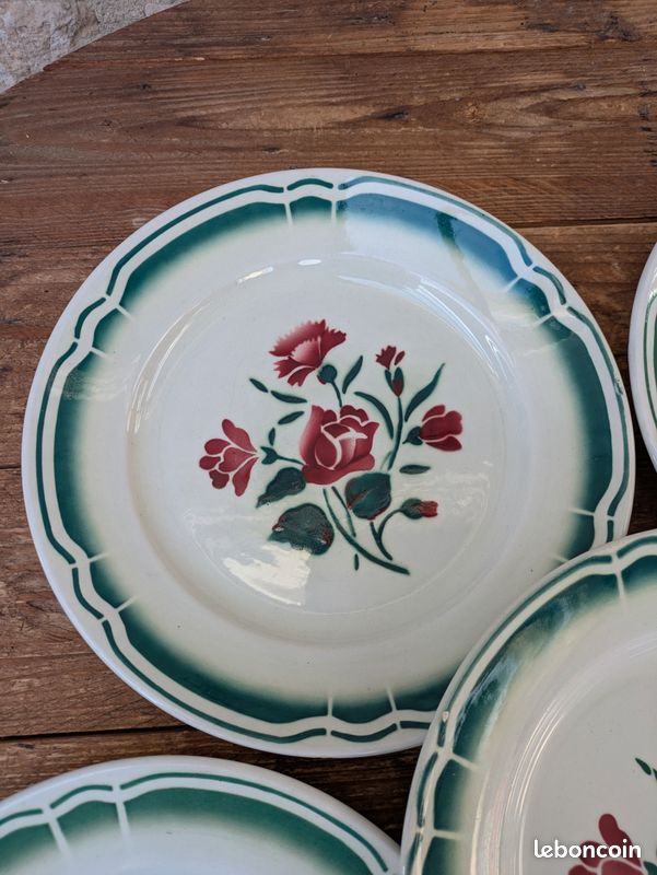 Lot De 6 Assiettes Anciennes En Porcelaine à Motif Floral – Multicolore – Occasion