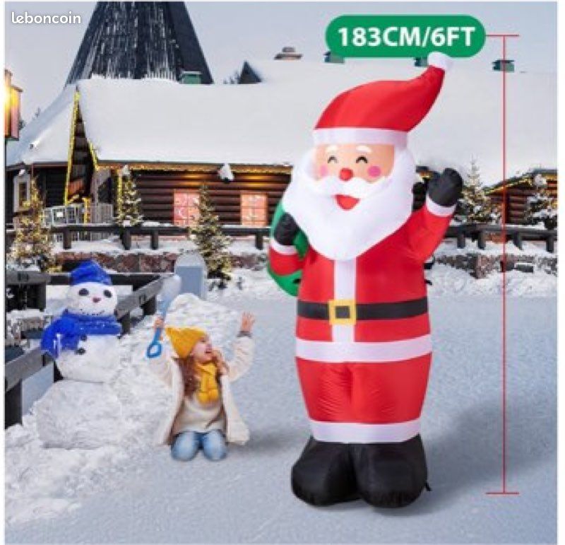 Déco Gonflable Père Noël 1,83 M Avec Sac Cadeau - LED Intégrée, Pour Jardin, Pelouse, Noël Extérieur