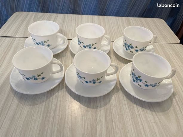 Service à Café Arcopal Veronica - 6 Tasses Et Soucoupes - Vintage Blanc