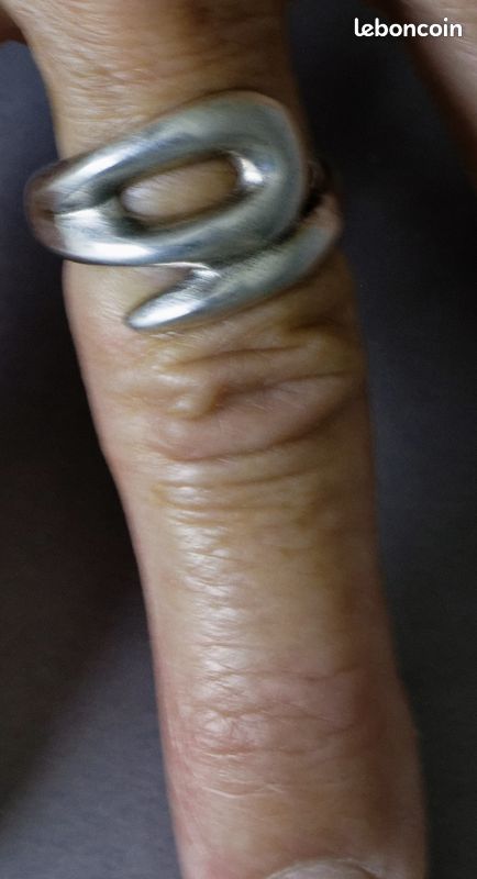 Bague UNO de 50 métal argenté unisexe spiralée formes organiques T63 (image 5)