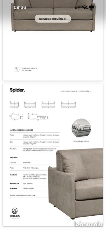 Canapé convertible tissus gris chiné Spider (image 11)