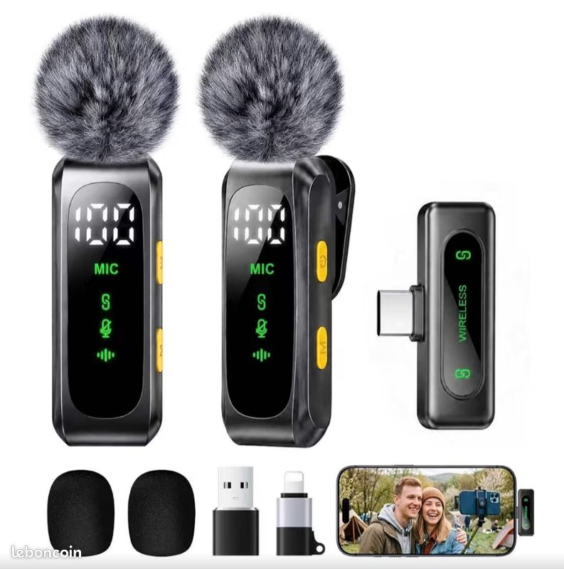 Mini Microphone à Condensateur pour iPhone, Android et PC, Micro Cravate Sans Fil Plug & Play avec Réduction du Bruit, Indicateur de Batterie et Bonnette Anti-Vent, pour YouTube, TikTok(gris foncé) (image 1)