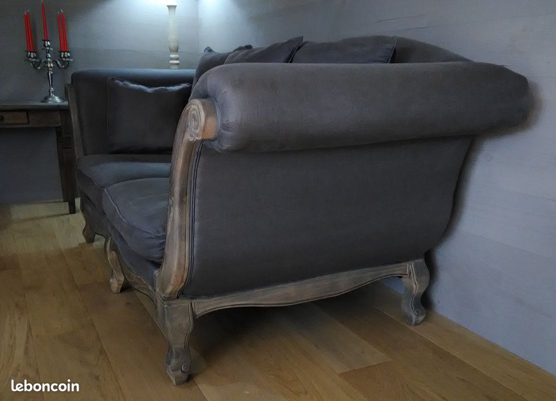 Canapé banquette en lin taupe gris (image 2)