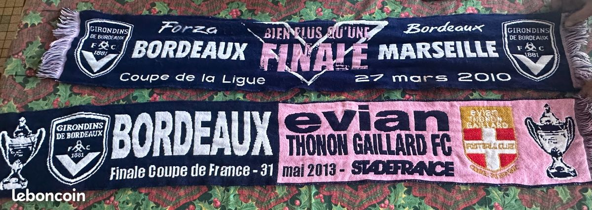 Lot 2 Echarpe ALLEZ GIRONDINS DE BORDEAUX vintage années 80 90 scarf sciarpa