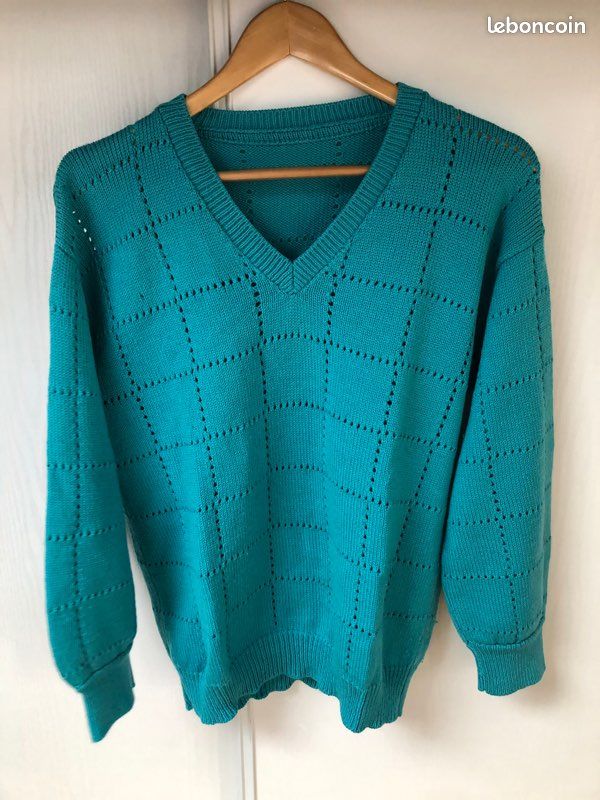 Pull vintage vert turquoise Taille S/M (image 1)