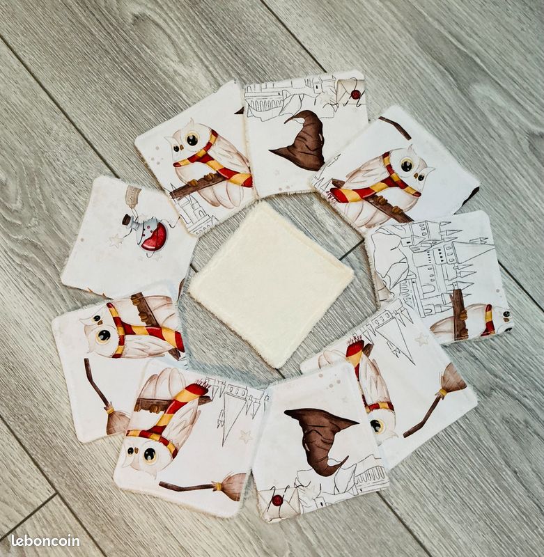 Lingettes Démaquillantes Lavables Harry Potter - 100% Coton Avec Pochette - Fait Main En France