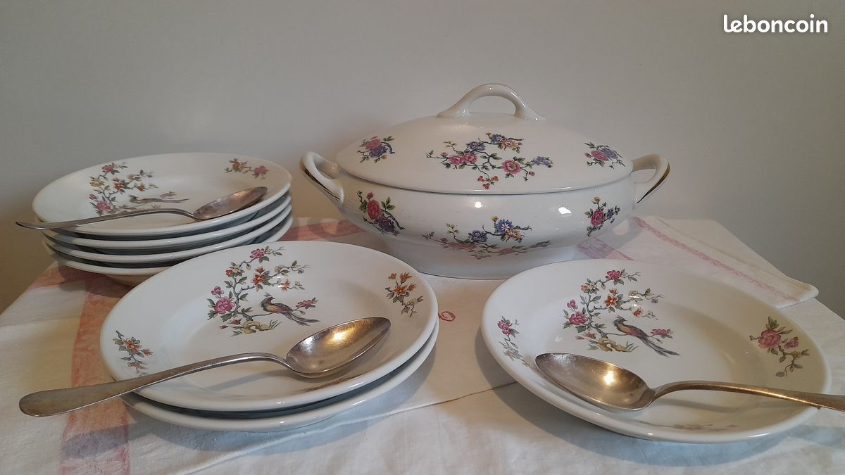 Superbes sept anciennes assiettes creuses Fonteyne la Rochelle Véritable porcelaine extra dure en excellent état (image 15)